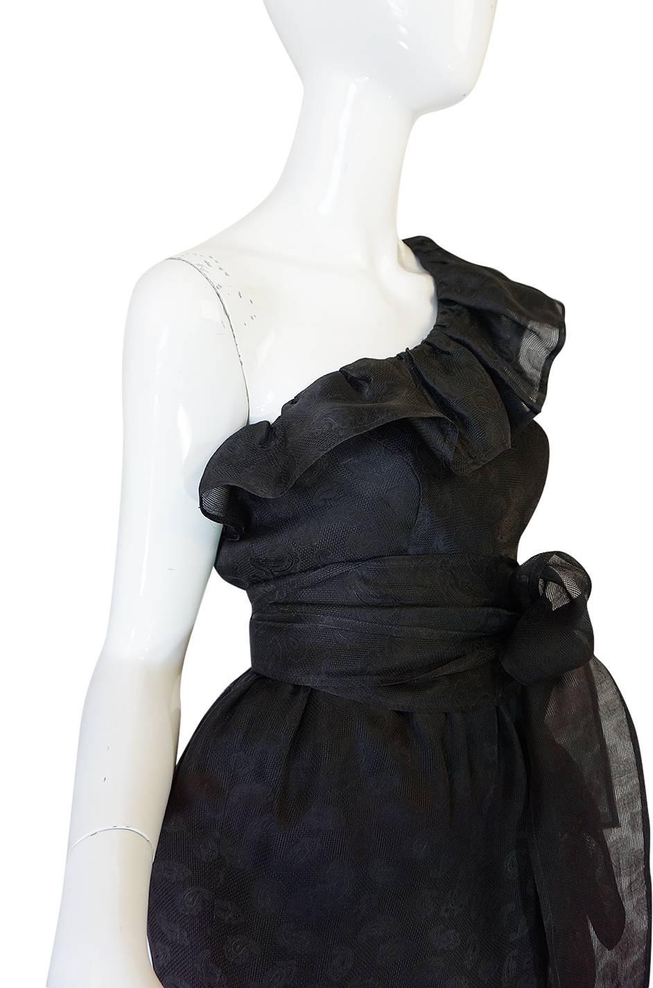 1970s Givenchy One Shoulder Black Silk Cocktail Dress 3