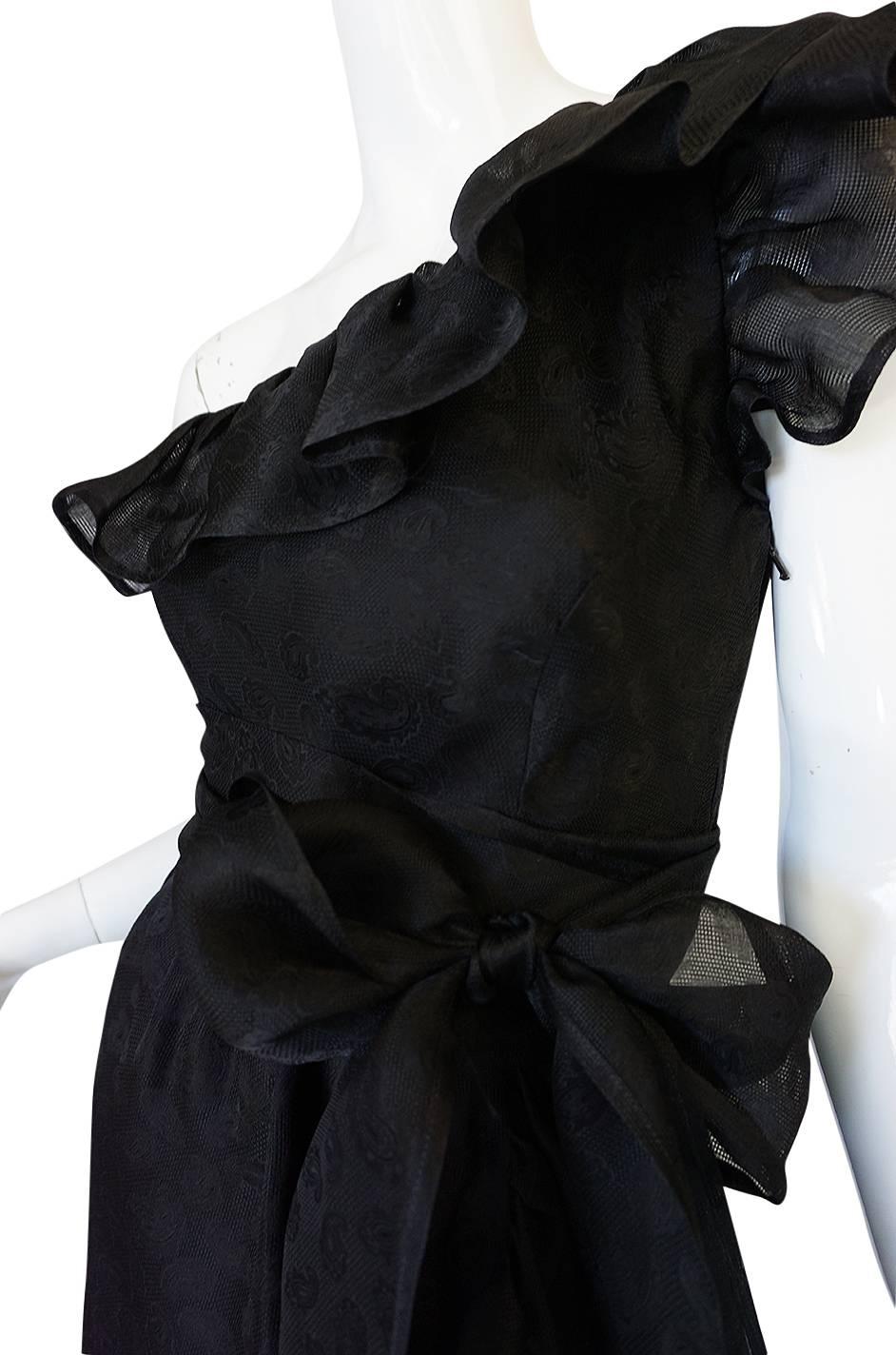 1970s Givenchy One Shoulder Black Silk Cocktail Dress 4