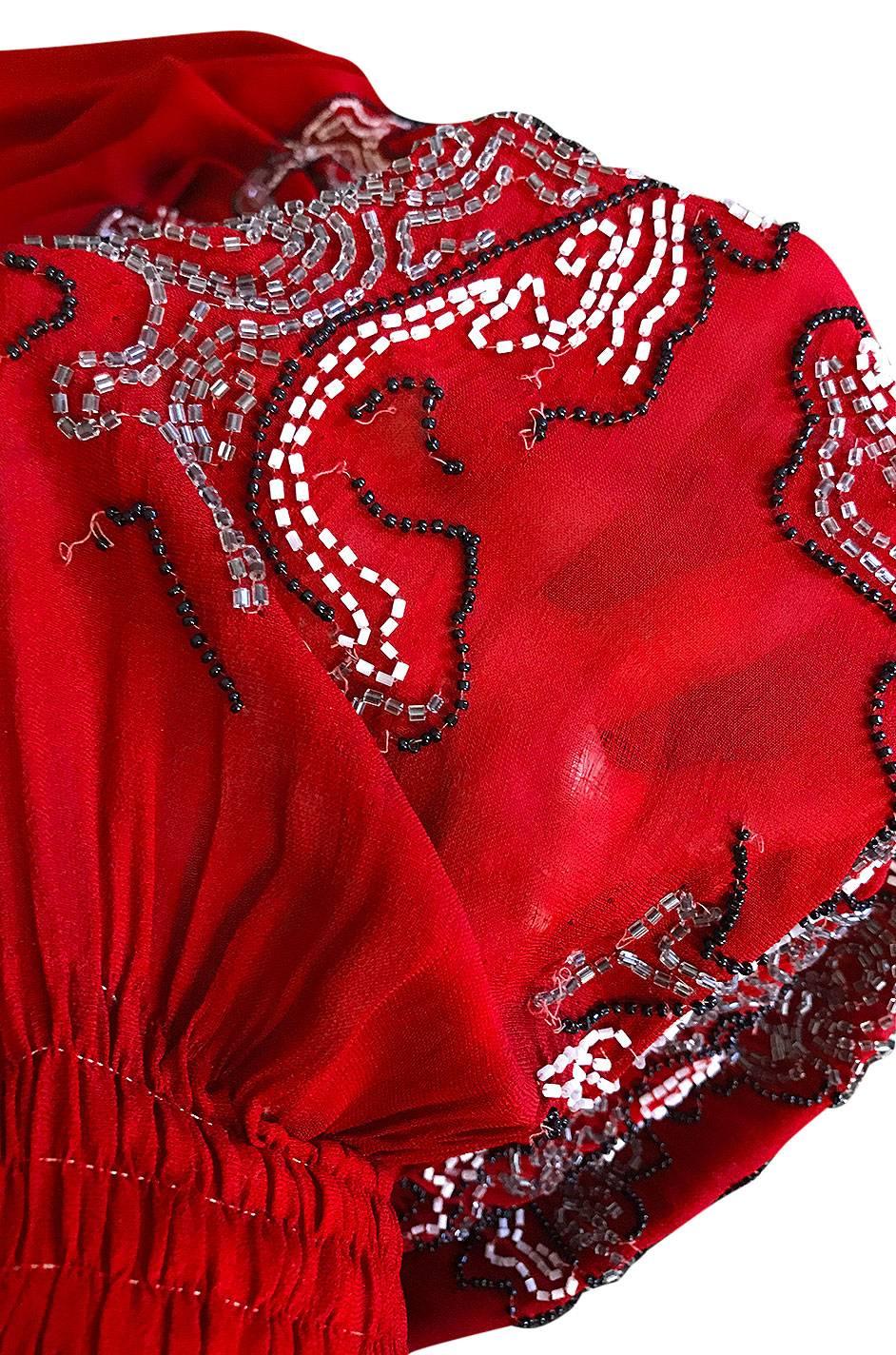 1920s House of Adair Densely Beaded Red Silk Cape 3