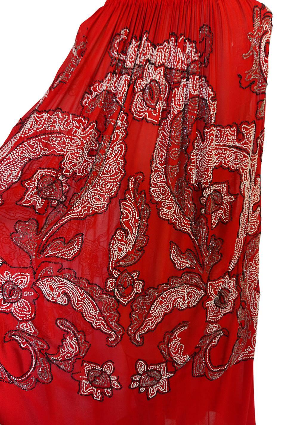 1920s House of Adair Densely Beaded Red Silk Cape 1