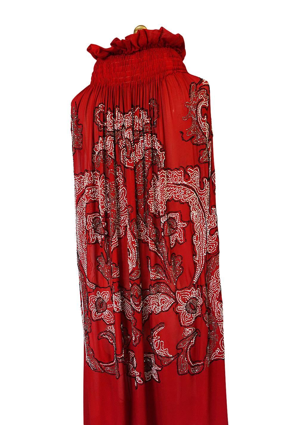 Women's 1920s House of Adair Densely Beaded Red Silk Cape
