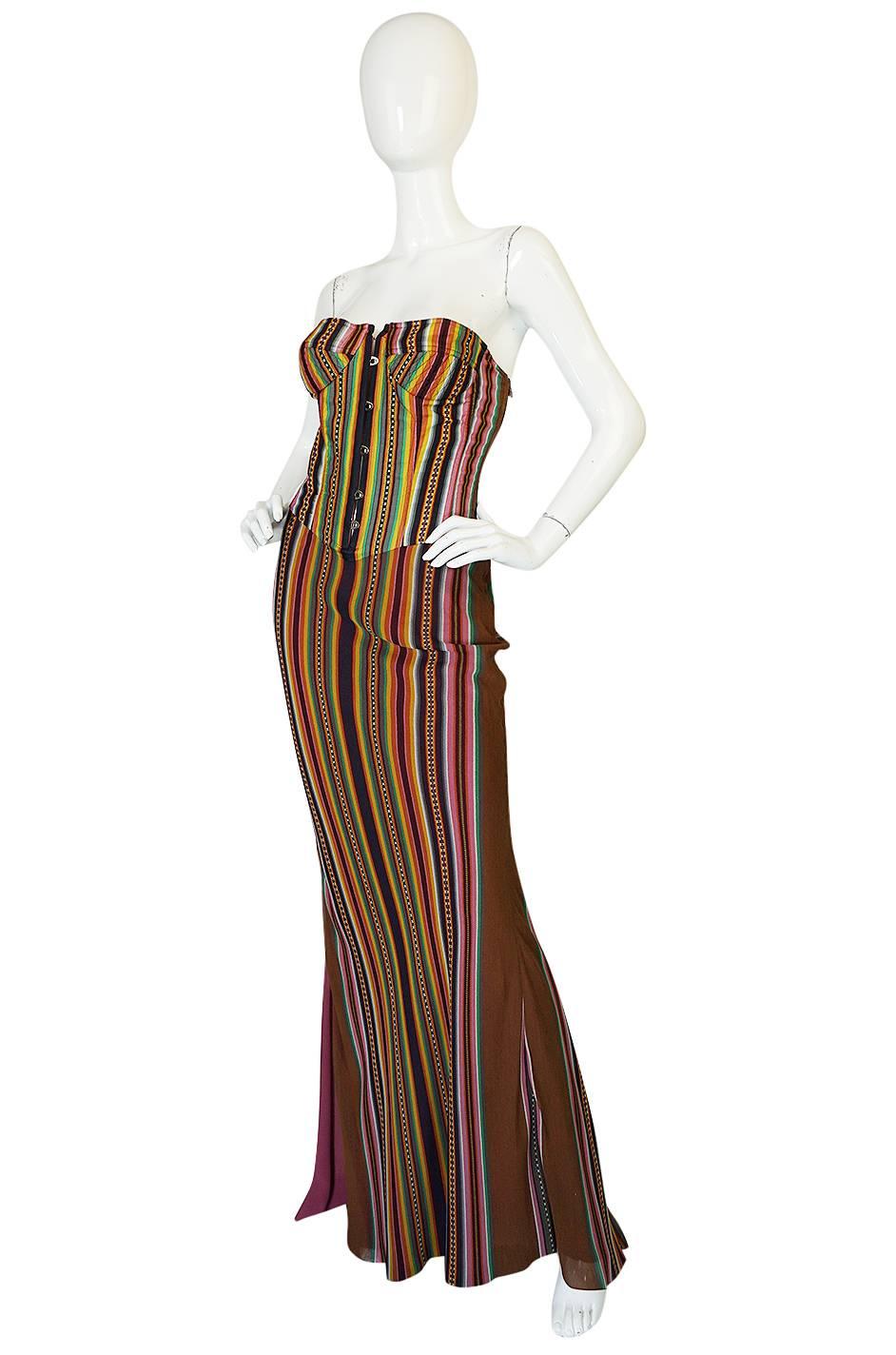 Brown S/S 2002 Galliano for Christian Dior Striped Corset Dress