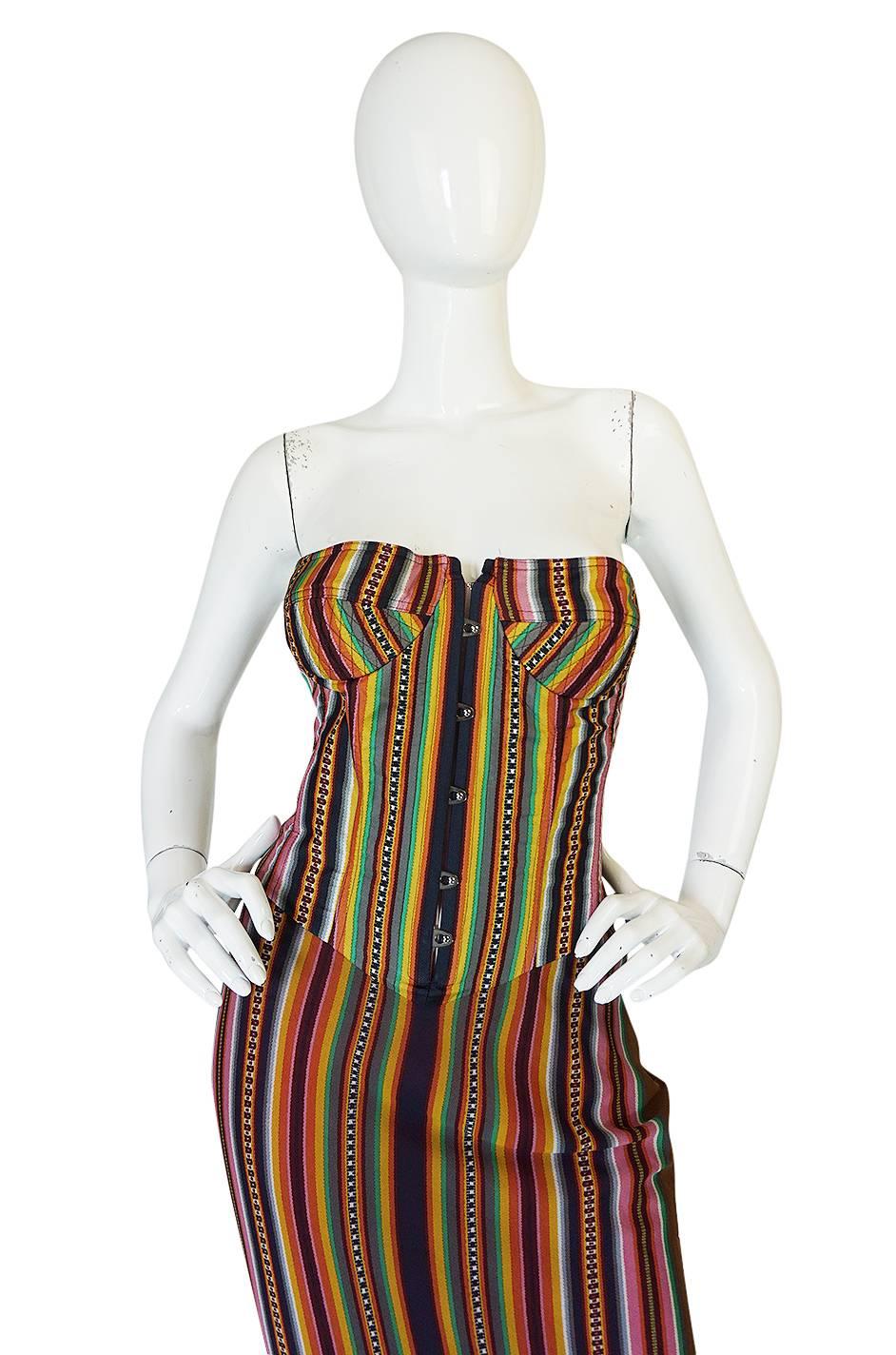 S/S 2002 Galliano for Christian Dior Striped Corset Dress In Excellent Condition In Rockwood, ON