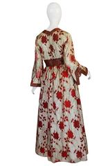 1970s Unlabelled Bill Blass Gold Lame & Red Silk Metallic Dress