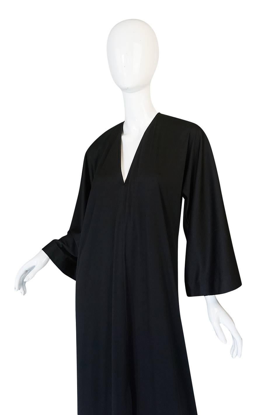 1970s Halston Simple & Chic Black Jersey Caftan Dress 1