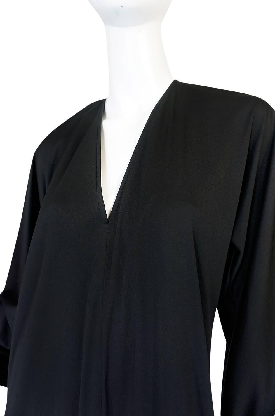 1970s Halston Simple & Chic Black Jersey Caftan Dress 2