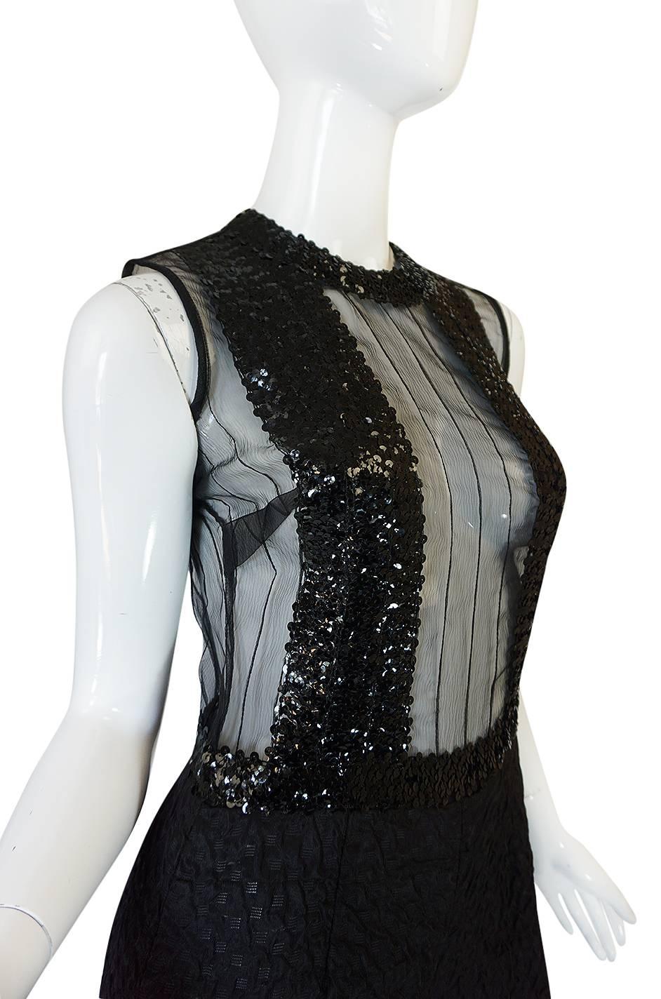 1970s Jean Varon Black Sequin & Crepe Chiffon Flared Jumpsuit 2