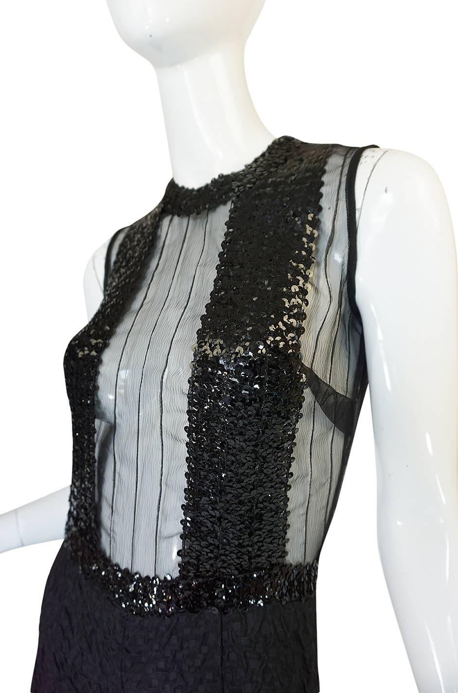 1970s Jean Varon Black Sequin & Crepe Chiffon Flared Jumpsuit 3