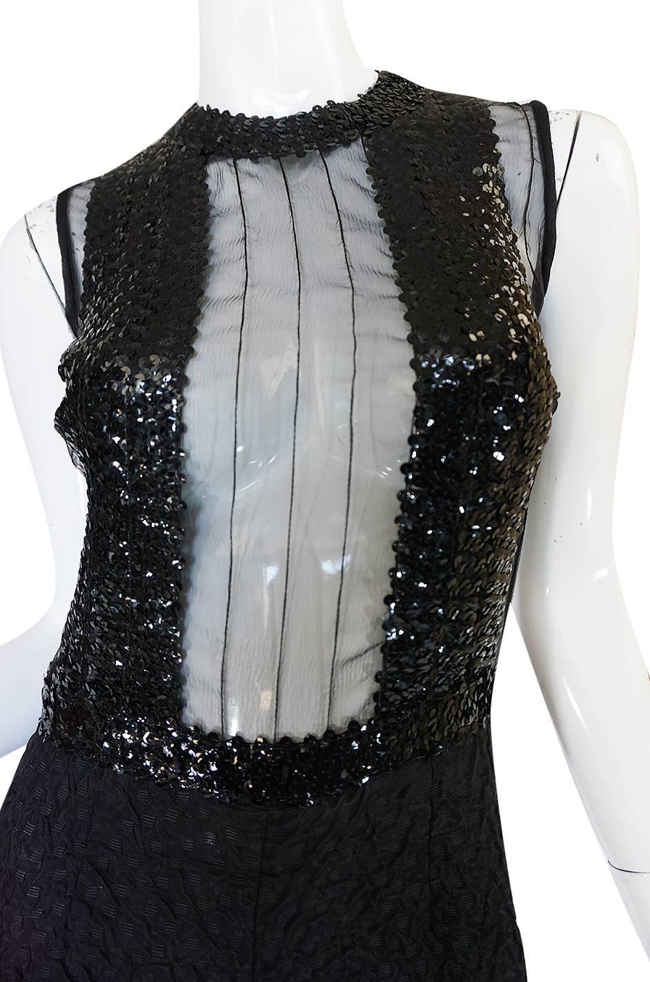 1970s Jean Varon Black Sequin & Crepe Chiffon Flared Jumpsuit 4