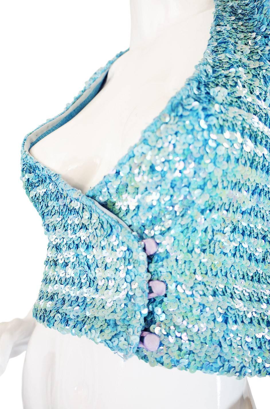 Women's c1973 Biba Baby Blue Sequin Vest Top