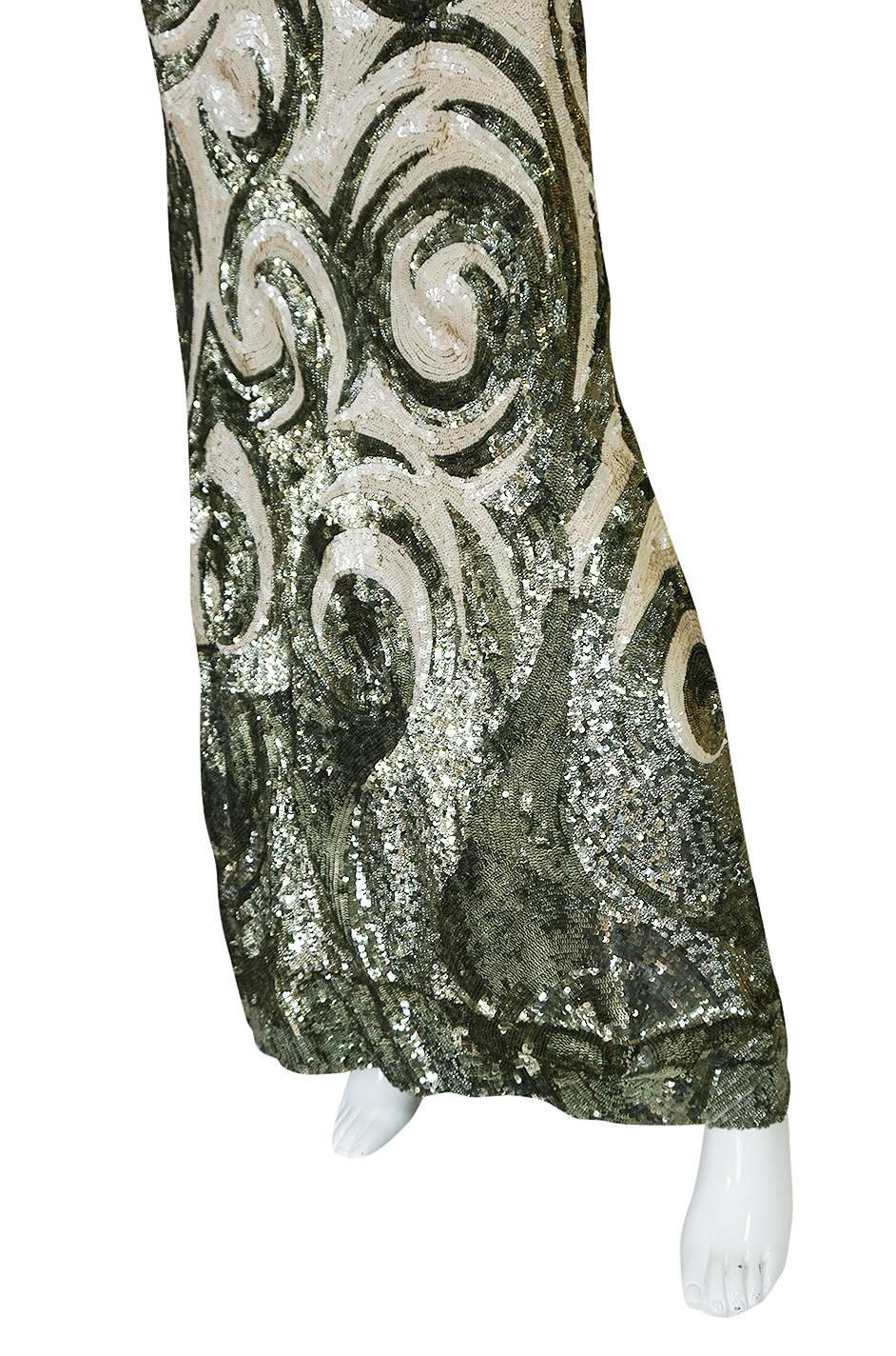 Spectacular 1920s Couture Swirling Gold & Cream Sequin Dress 2