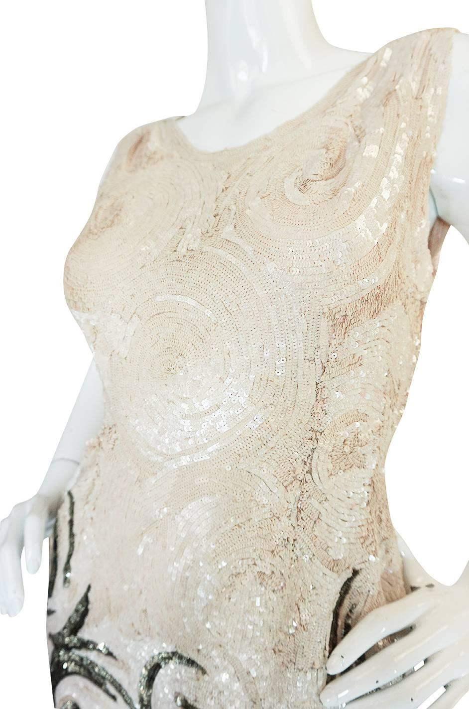 Gray Spectacular 1920s Couture Swirling Gold & Cream Sequin Dress