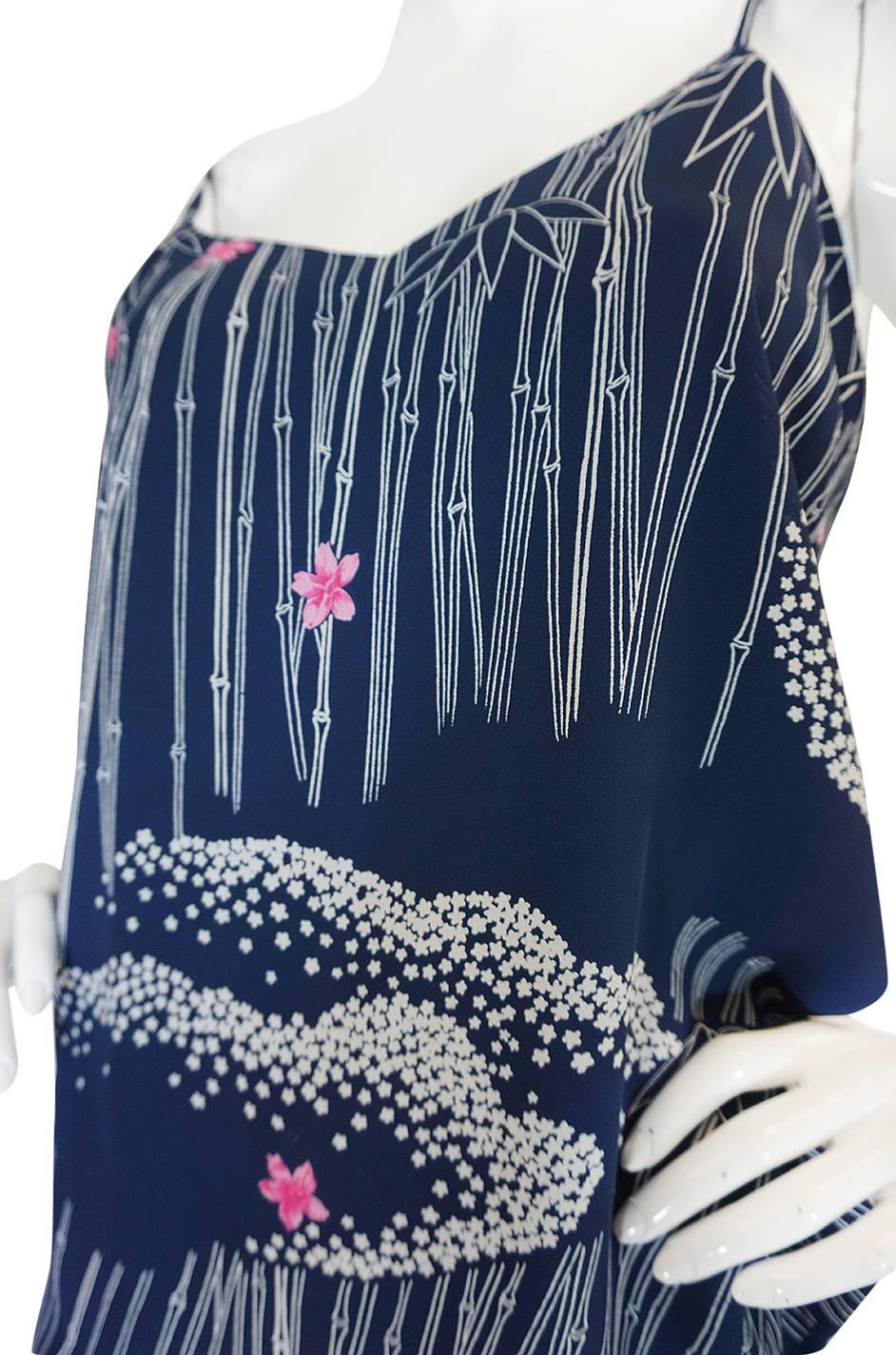 1970s Hanae Mori Slk Bamboo & Flower Print Skirt & Top 1