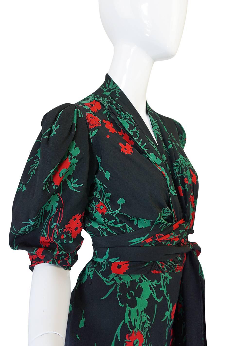 1930s Fashion Originators Guild Blue & Red Floral Silk Dress 1
