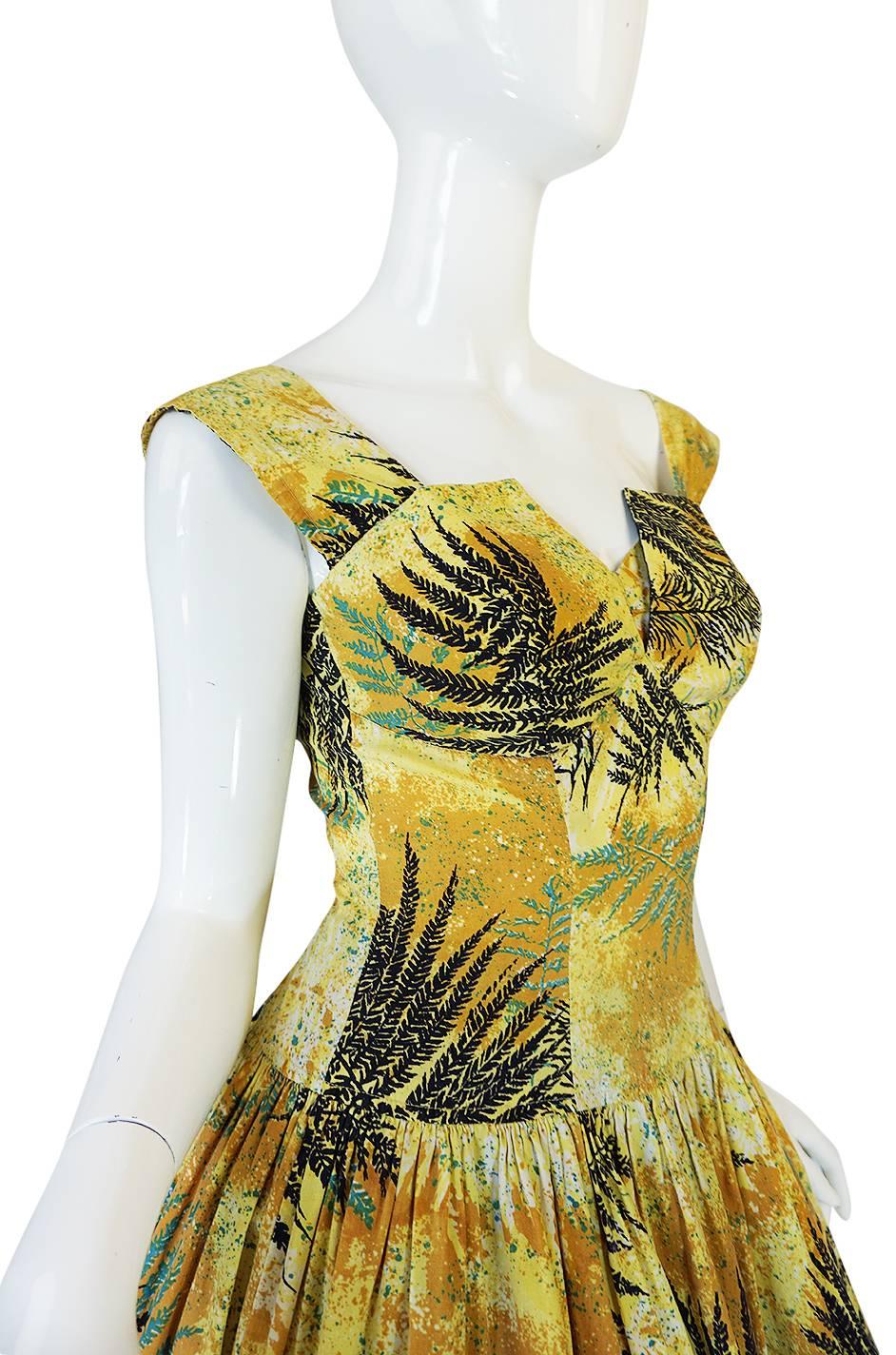 Women's 1950s Kamehameha Yellow Cotton Print Hawaiian Sun Dress