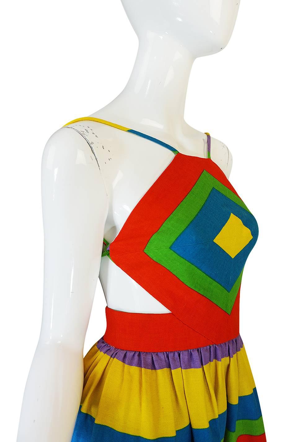 Women's 1970s Oscar de la Renta Backless Rainbow Striped Halter Dress