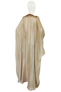 1970s Sand Color Original Moroccan Gold Trimmed Caftan Abaya