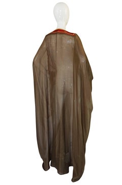 1970s Deep Taupe Original Morrocan Gold Trimmed Caftan Abaya