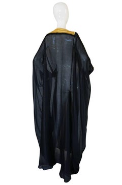 1970s Black Caftan w Gold Thread Embroidered Trim & Edging