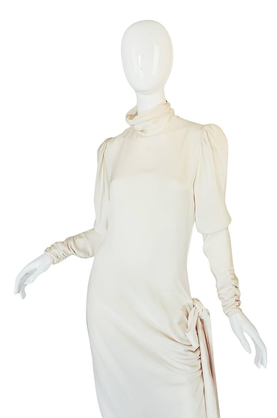 Women's 1980s Ivory Silk Dress with Couture Level Finishes