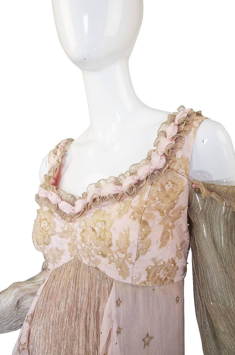 1970s Zandra Rhodes Hand Painted Silk Gown 1