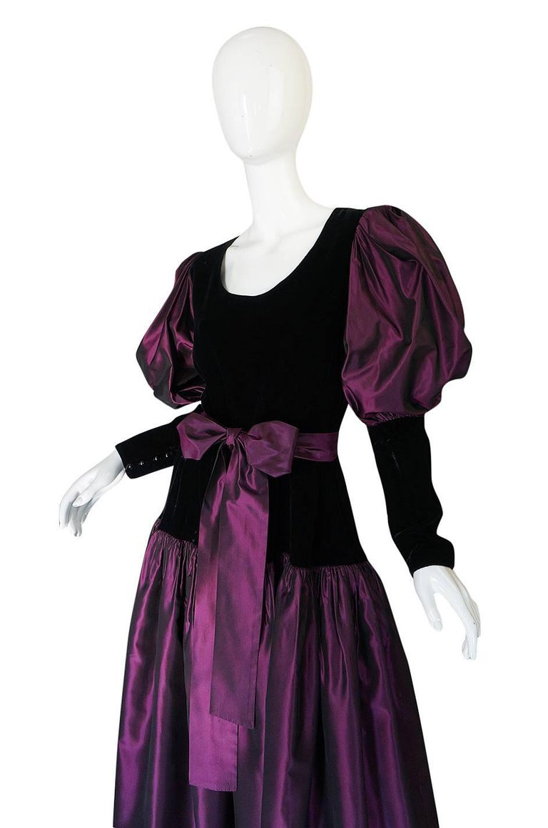 Yves Saint Laurent Black Velvet and Taffeta Dress, A / W 1982 For Sale ...