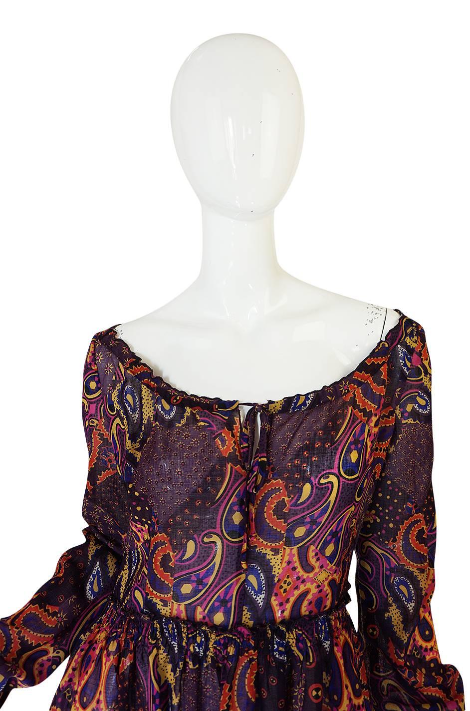 Women's Early 2000s Miu Miu Cotton Voile Purple Paisley Print Dress