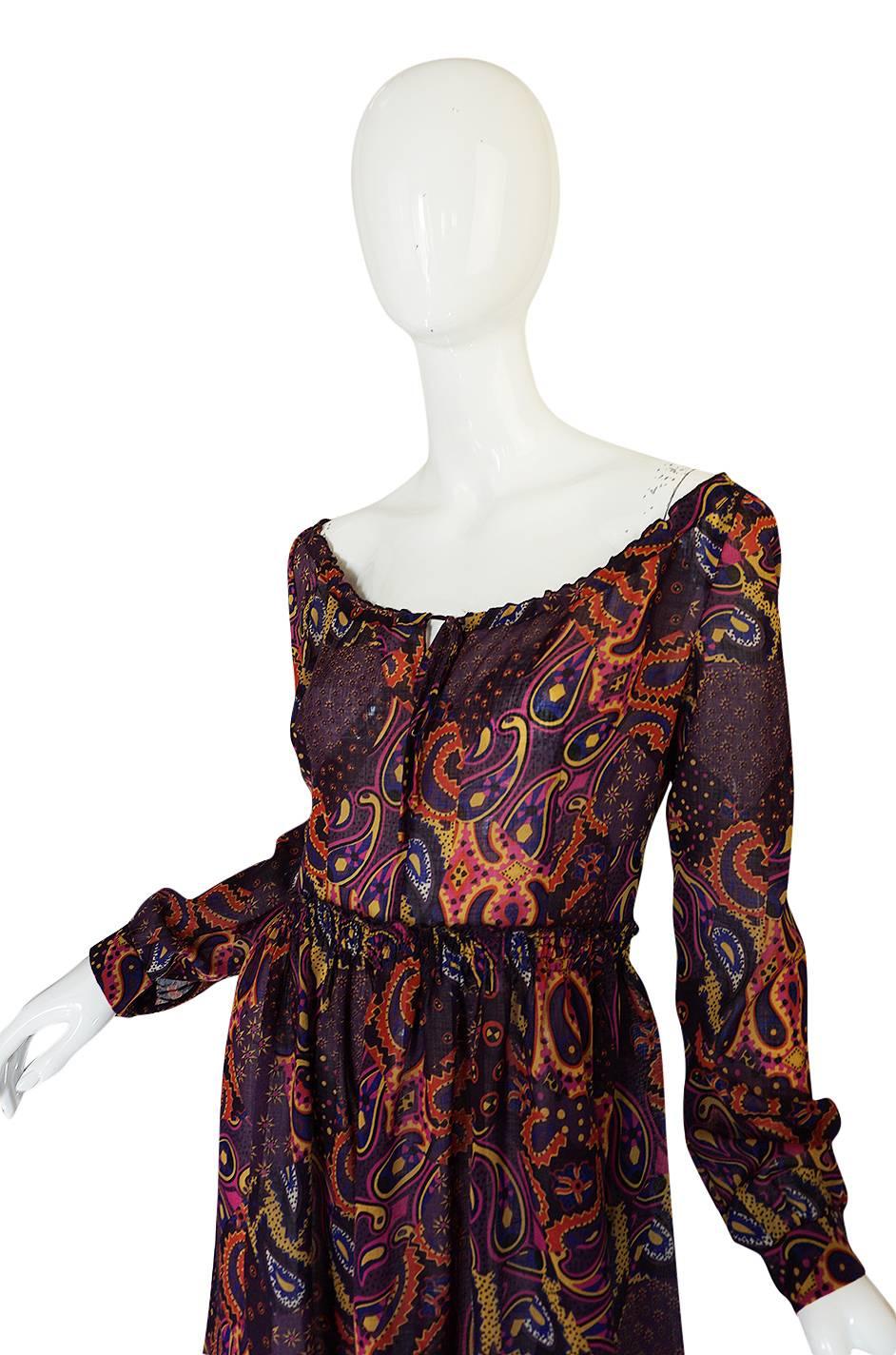 Early 2000s Miu Miu Cotton Voile Purple Paisley Print Dress 1