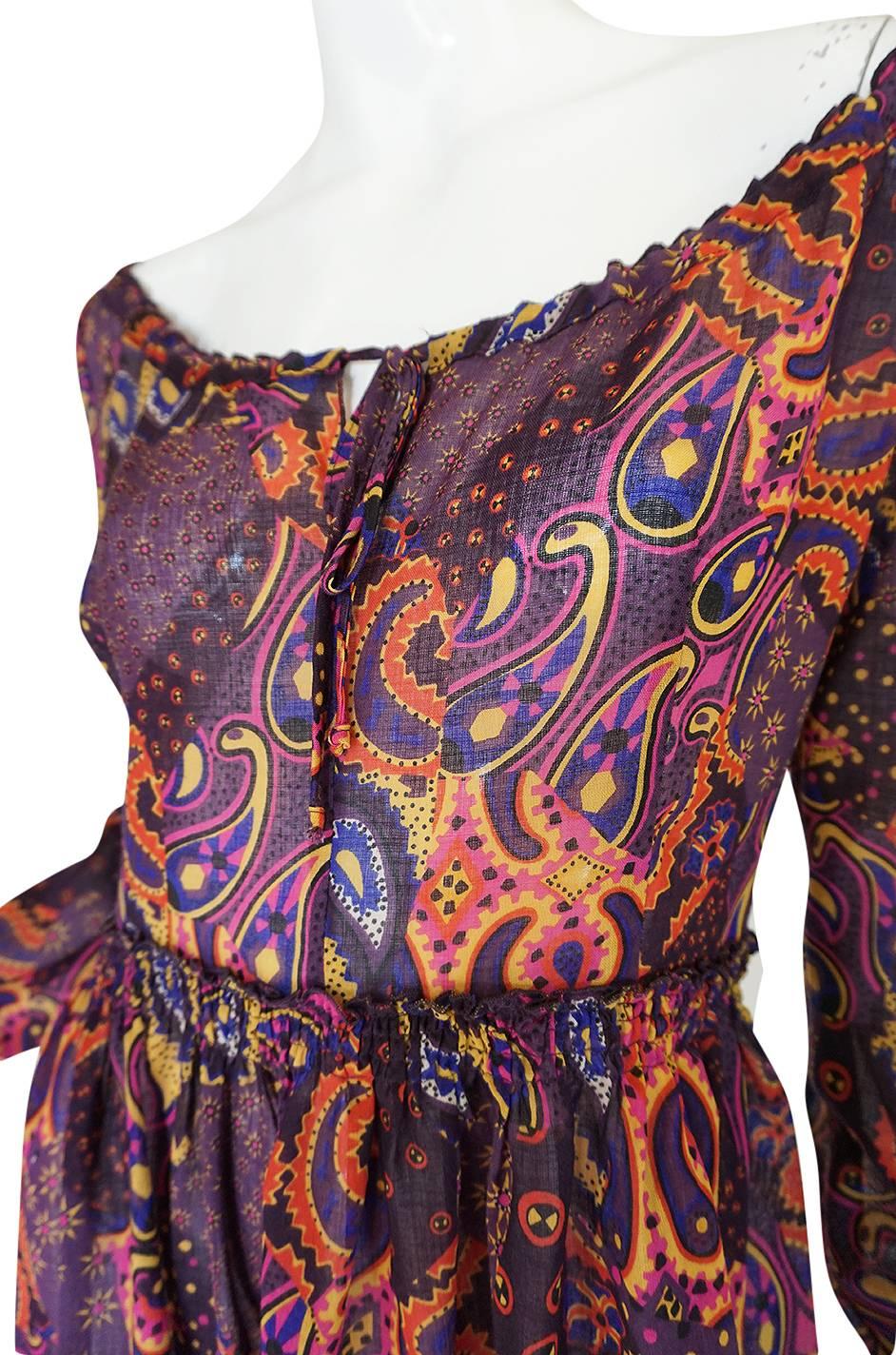 Early 2000s Miu Miu Cotton Voile Purple Paisley Print Dress 3