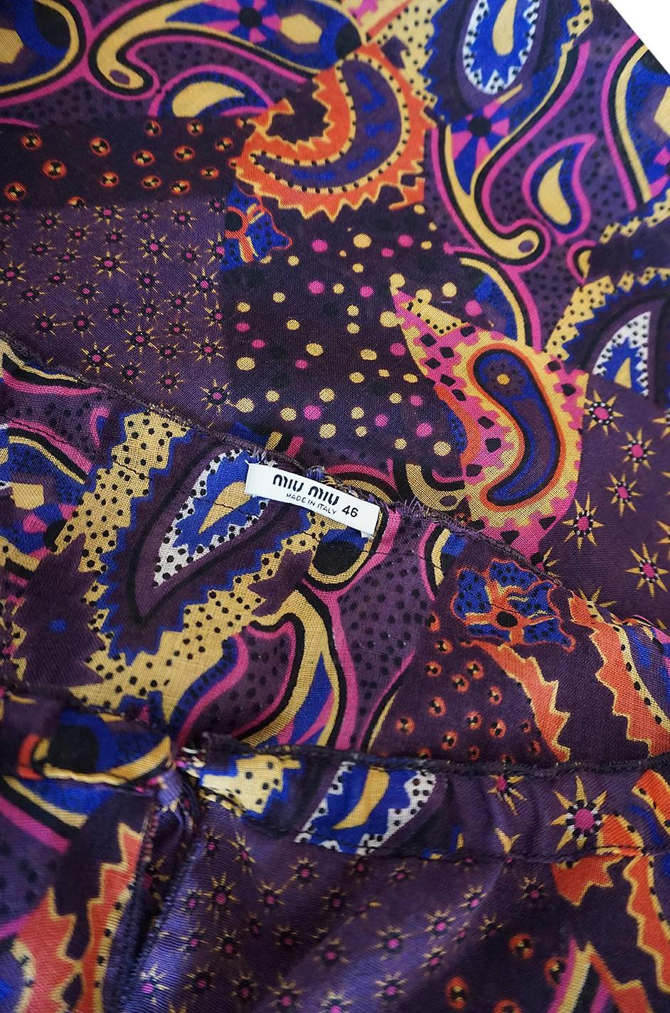 Early 2000s Miu Miu Cotton Voile Purple Paisley Print Dress 4