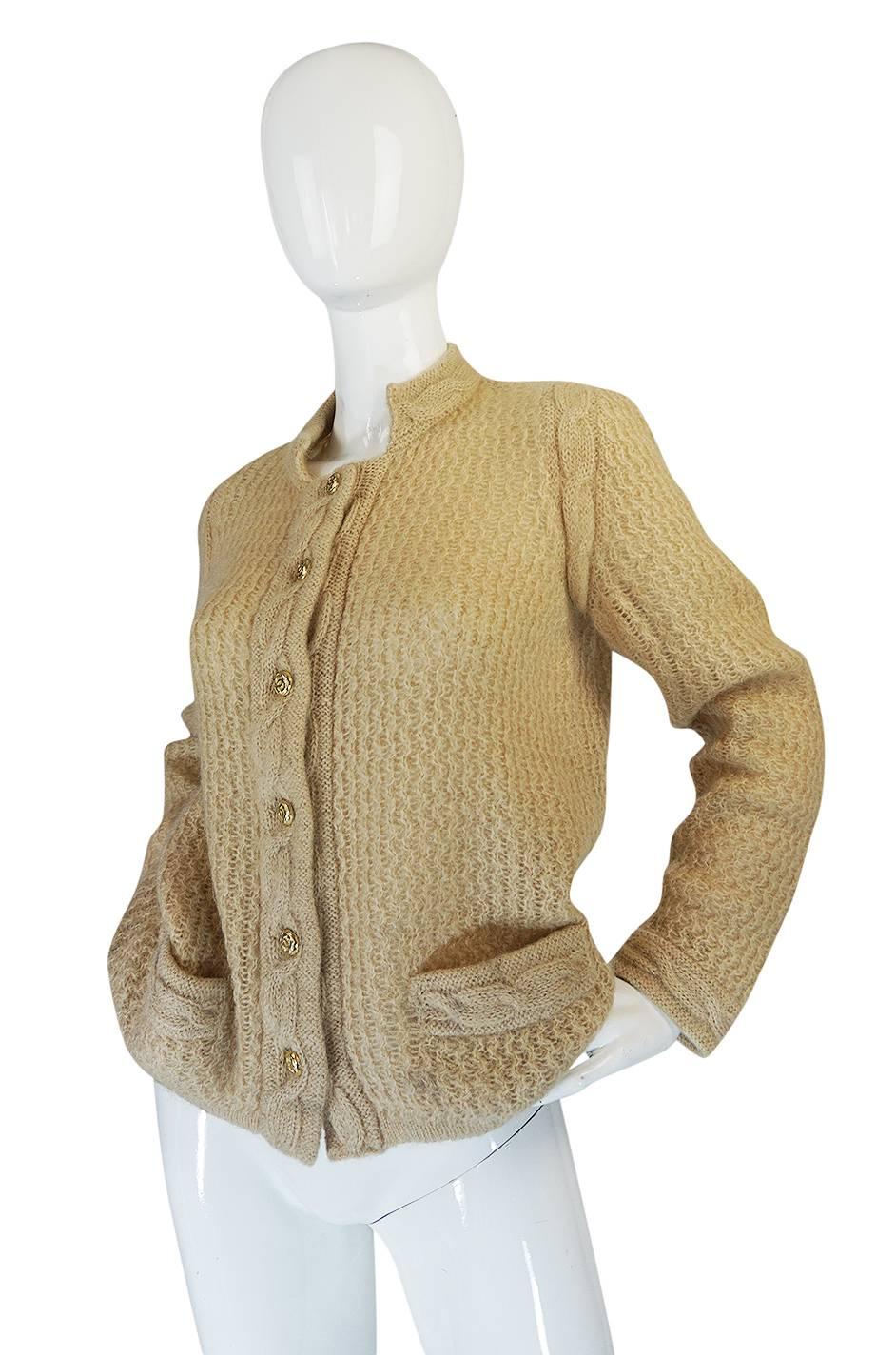 Brown 1970s Chanel Creations Camel Color Knit Sweater Cardigan