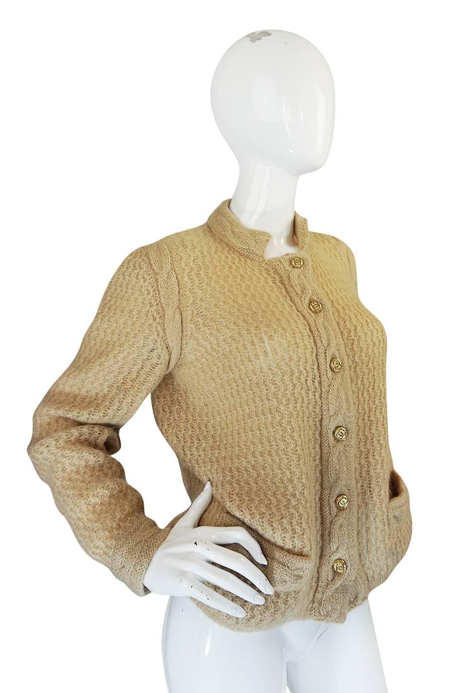 1970s Chanel Creations Camel Color Knit Sweater Cardigan In Excellent Condition In Rockwood, ON