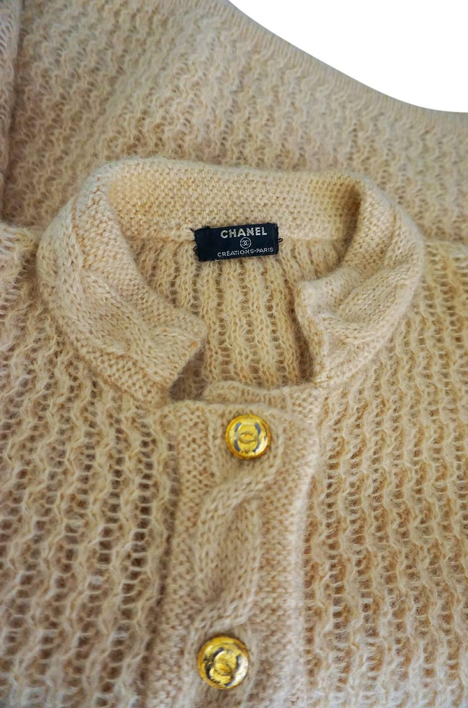 Women's 1970s Chanel Creations Camel Color Knit Sweater Cardigan