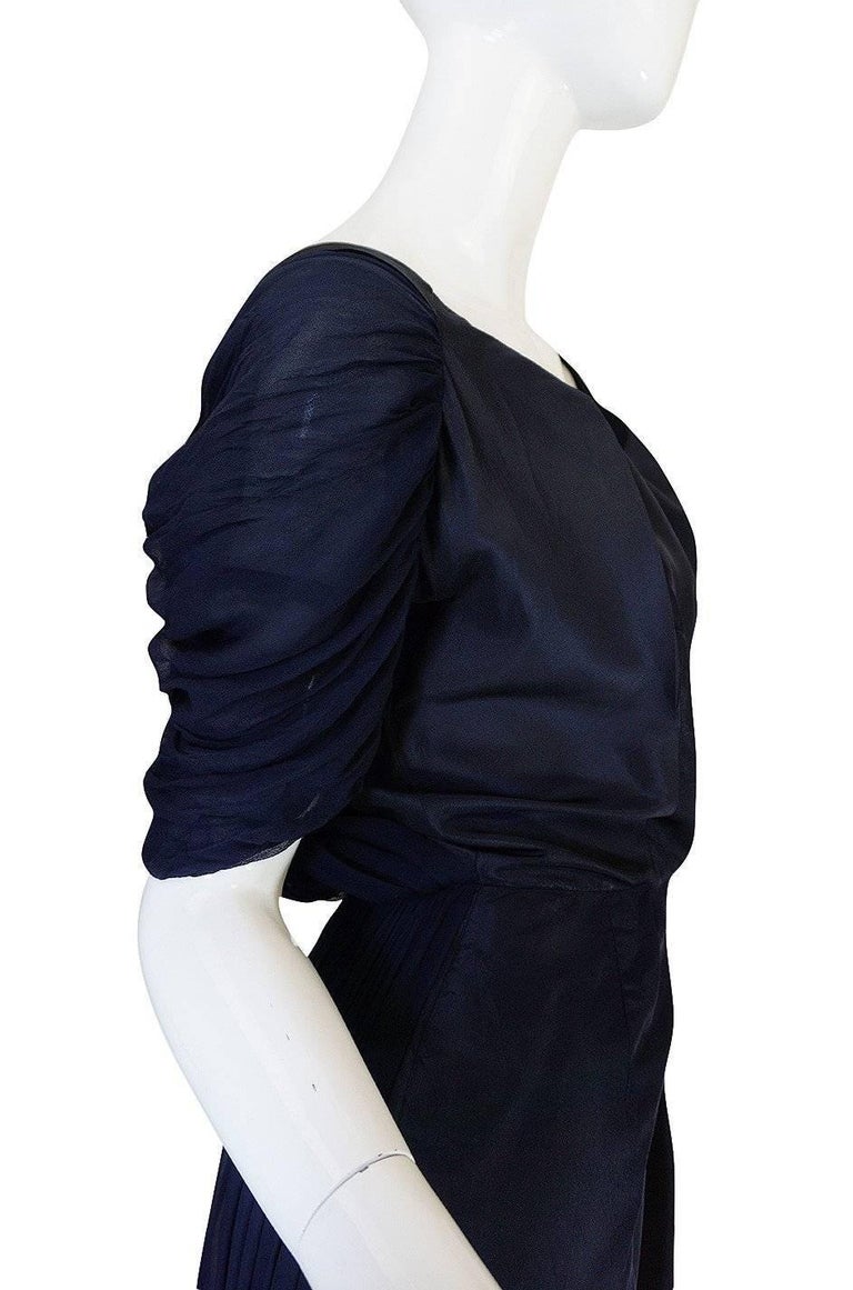 1950s Don Loper Blue Silk Dress w Chiffon Draped Back For Sale at 1stdibs