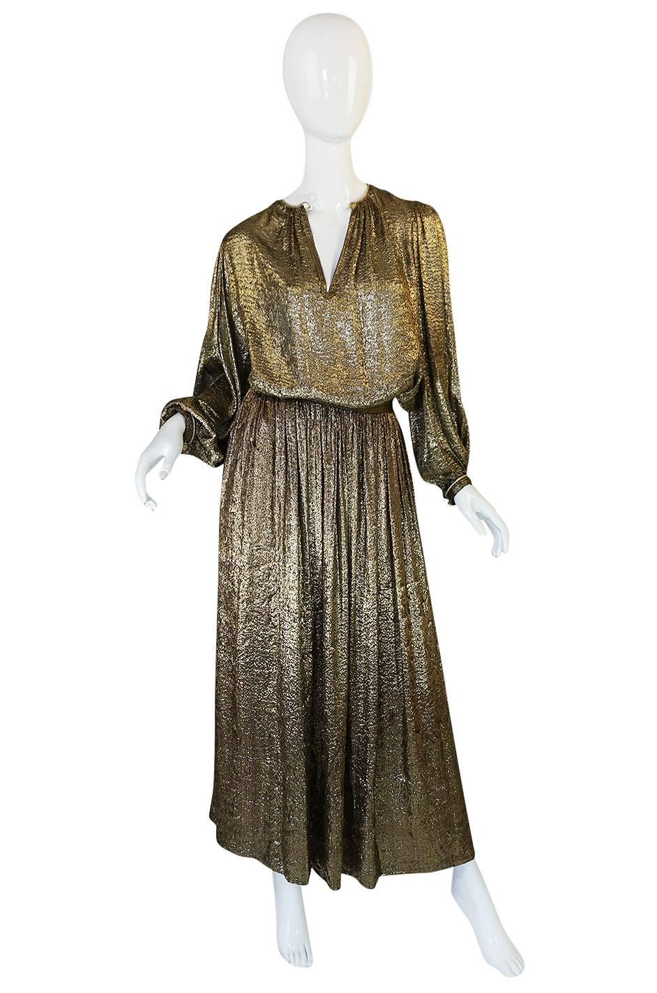 Black Yves Saint Laurent Documented Gold Metallic Lame Set, 1976-1977 