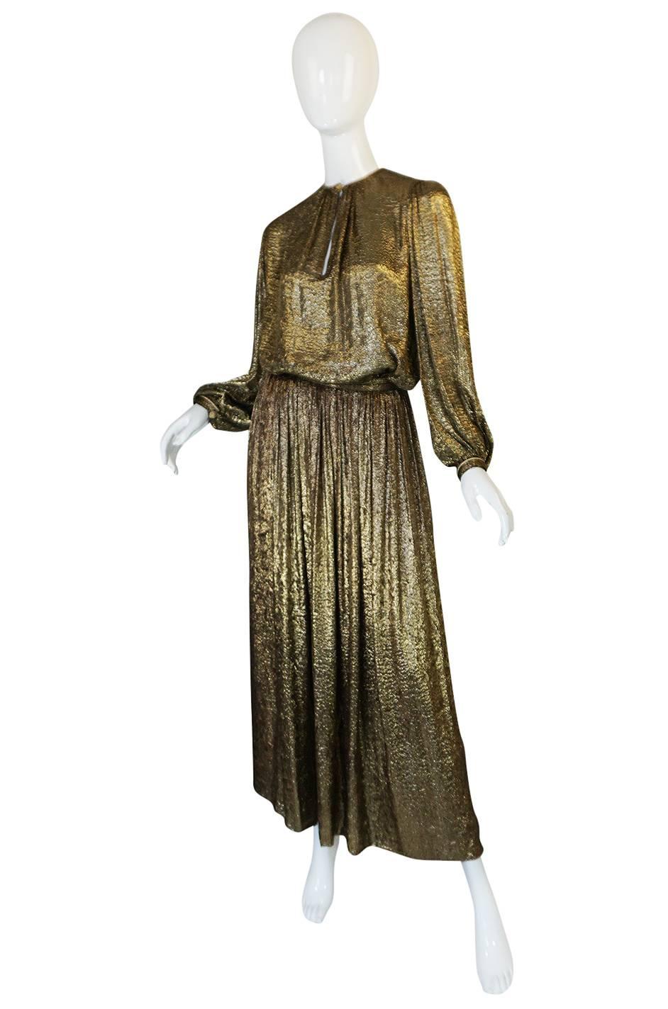 Yves Saint Laurent Documented Gold Metallic Lame Set, 1976-1977  In Excellent Condition In Rockwood, ON