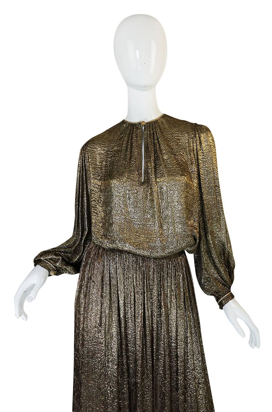 Women's Yves Saint Laurent Documented Gold Metallic Lame Set, 1976-1977 