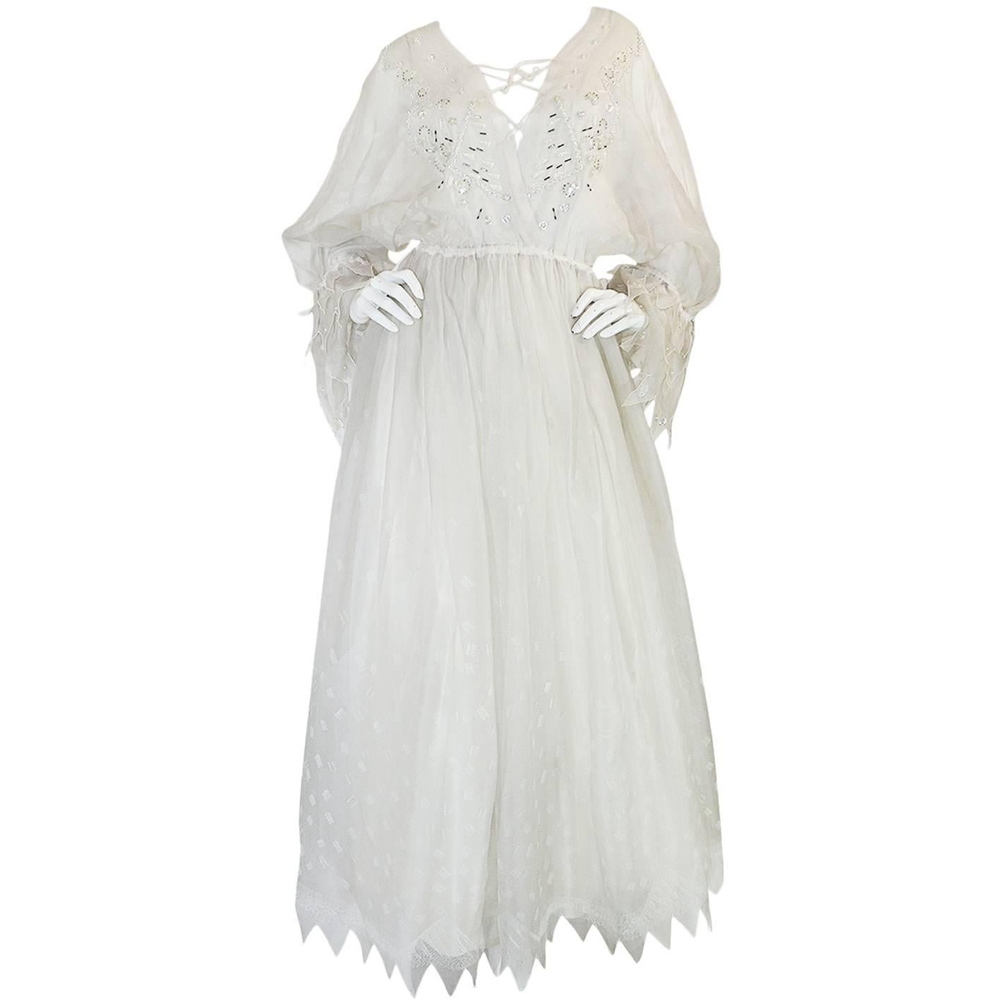 Zandra Rhodes Shell Collection Embellished Ivory Silk Dress, 1972-1973