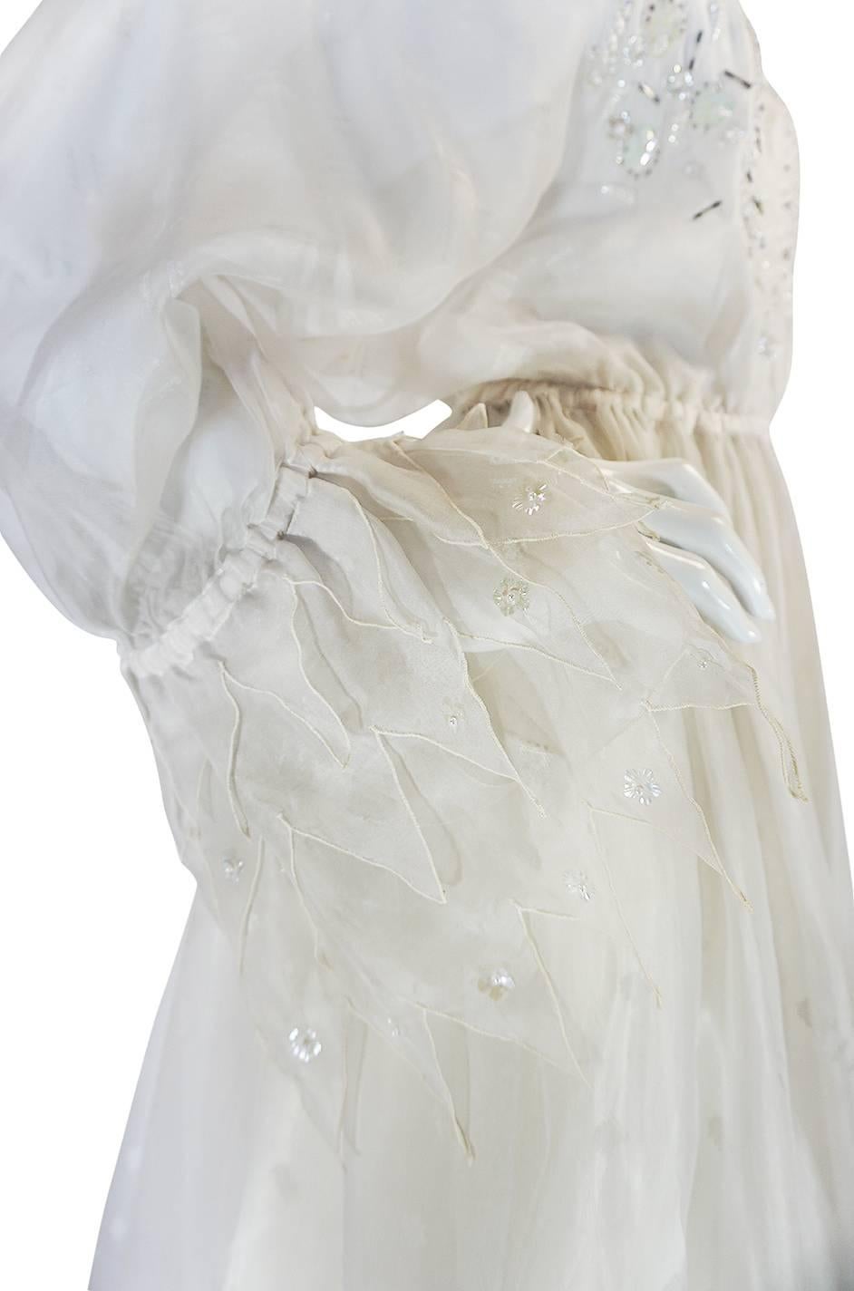 Gray Zandra Rhodes Shell Collection Embellished Ivory Silk Dress, 1972-1973