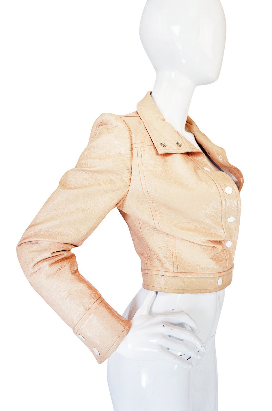 Andre Courreges Documented Vinyl Crop Jacket in Buff, 1971 - 1972  In Excellent Condition In Rockwood, ON