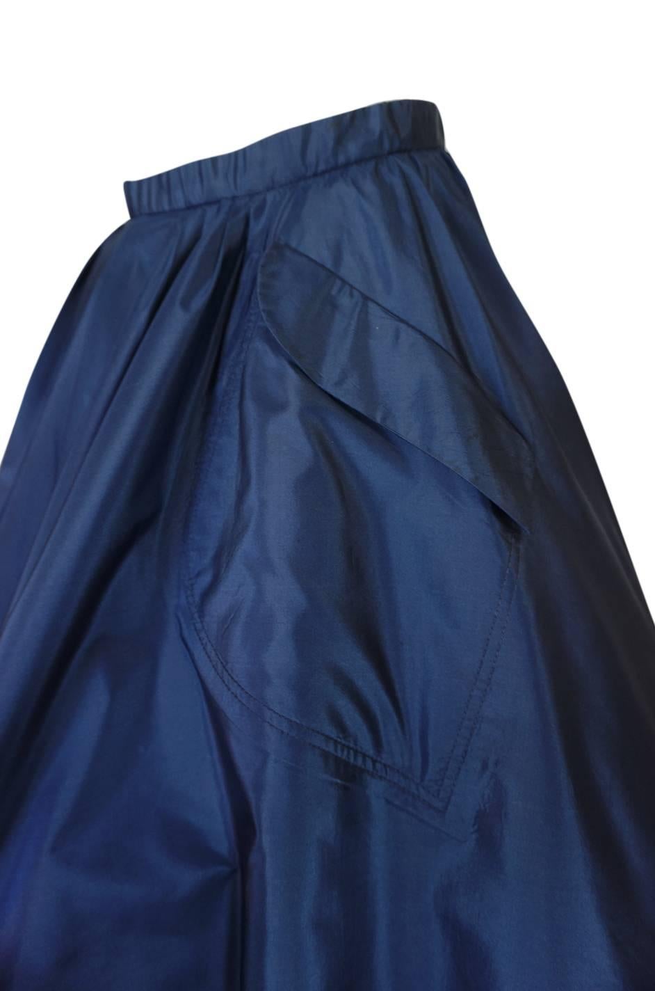 1950s Pauline Trigere Blue Silk Taffeta Cocktail Skirt, Top & Sash 7