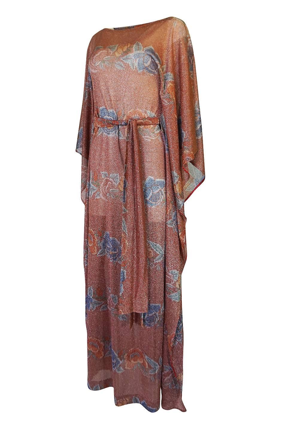 Missoni Floral Print Metallic Lurex Caftan Dress, circa 1972-73  In Excellent Condition In Rockwood, ON
