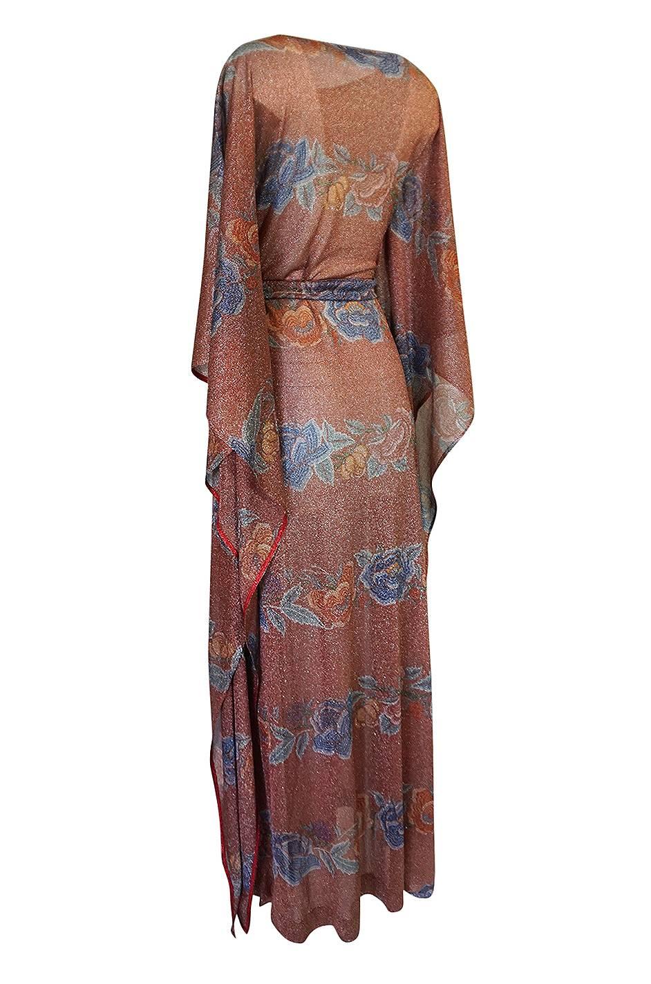 Women's Missoni Floral Print Metallic Lurex Caftan Dress, circa 1972-73 