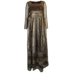 c1968 Christian Dior Demi-Couture Gold & Printed Silk Dress