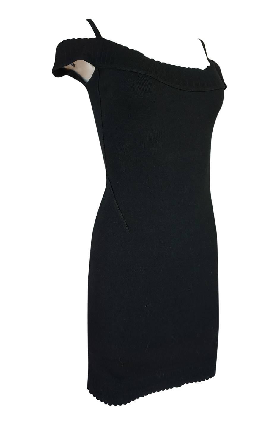 Documented 1992 Azzedine Alaia Off Shoulder Black Knit Dress In Excellent Condition In Rockwood, ON