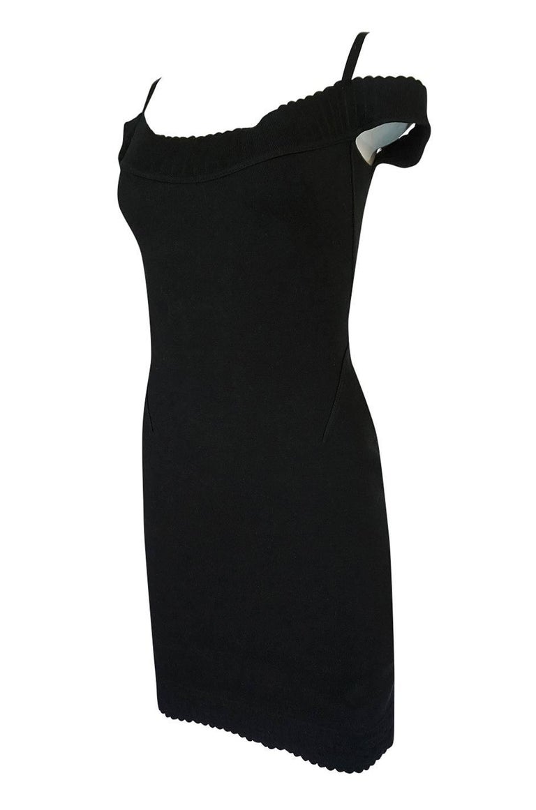 Documented 1992 Azzedine Alaia Off Shoulder Black Knit Dress at 1stDibs