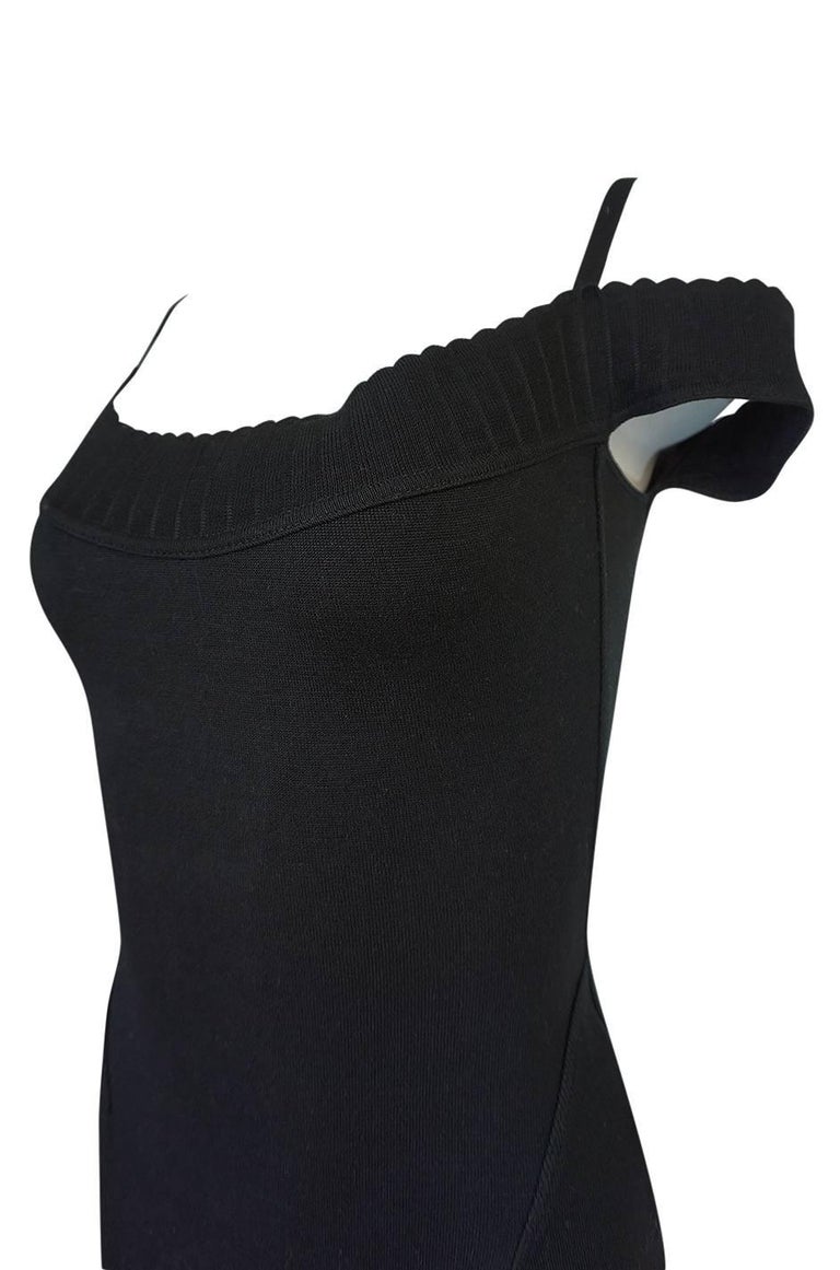 Documented 1992 Azzedine Alaia Off Shoulder Black Knit Dress at 1stDibs