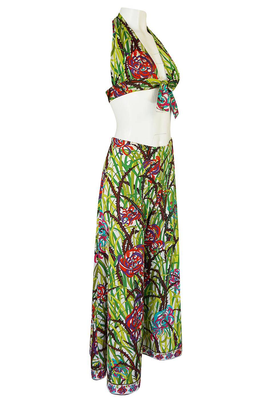 Brown Pucci Rare Printed Cotton Halter Top and Wide Leg Pant Set, 1960s 