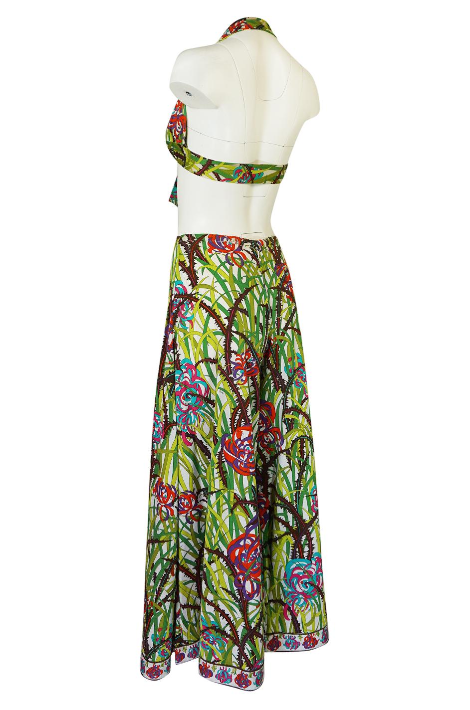 Women's Pucci Rare Printed Cotton Halter Top and Wide Leg Pant Set, 1960s 