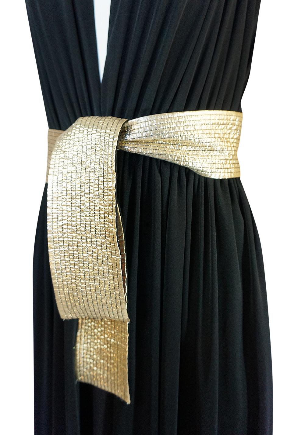 Documented 1980 Bill Tice Plunge Black & Gold Backless Halter Dress 5